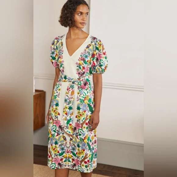 Floral V-Neck Puff Sleeve Dress - Picture 1 of 4